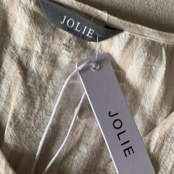 Jolie Striped Linen Front Tie Button Front Top - Picture 9 of 13